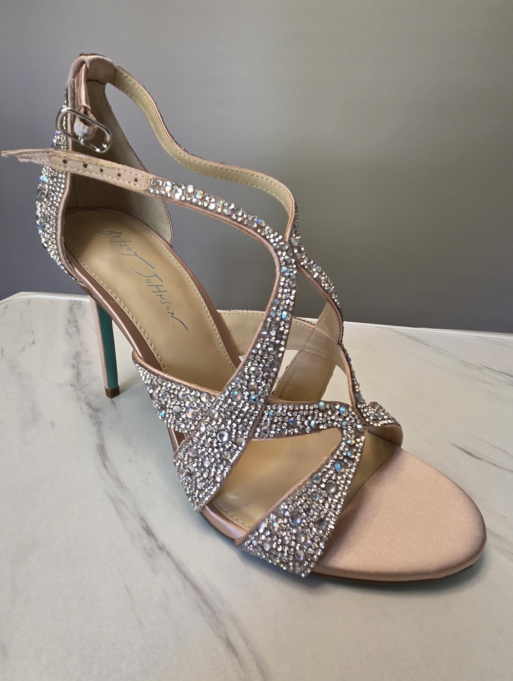 Betsy Johnson x David's Bridal Champagns Crystal Strappy Heels - Picture 5 of 10
